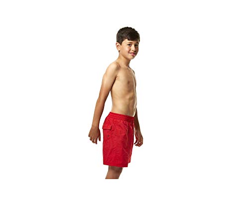 Speedo Jungen Challenge de 15 Zoll Wassershorts, Feuerwehr-Rot/Weiß Streifen-Logo, M