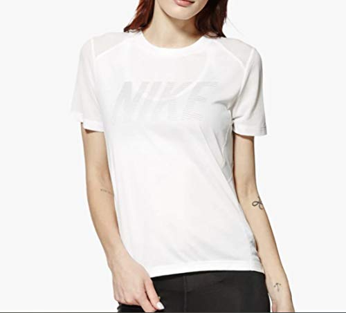 Nike Damen Dry Miler T-Shirt, Weiß/Atmosphere Grey, L