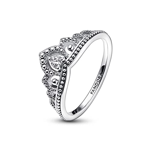 PANDORA Königlicher Perlen Diadem-Ring aus Sterling Silber mit Zirkonia - kombinierbar mit Schmuck Moments Kollektion - Größe: 52