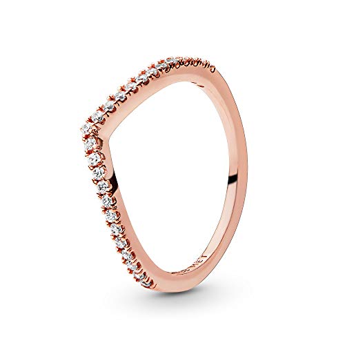 PANDORA Sparkling Wishbone Ring mit 14 Karat rosévergoldete Metalllegierung und Cubic Zirkonia Steinen Timeless Collection, Größe 54