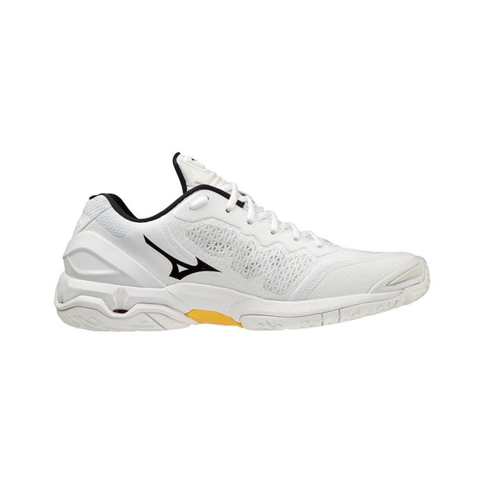 Mizuno Herren Wave Stealth V Shoes, White/Black/Lemon Chrome, 44.5 EU
