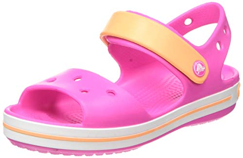 Crocs Crocband Sandalen – Unisex Kindersandalen – Leicht und mit sicherer Passform – Electric Pink/Cantaloupe – Größe 33-34