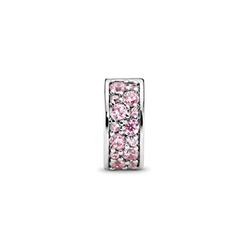 Pandora Unisex Silver Clip With Pink Cubic Zirconia And Silicone Grip