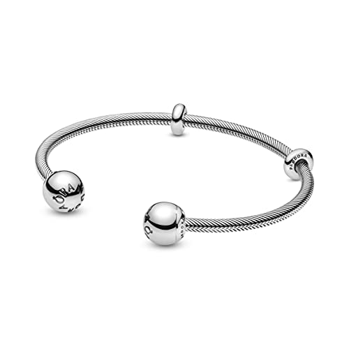 Pandora Sterling Silver Open Bangle With Silicone Stoppers And Interchangeable End Caps