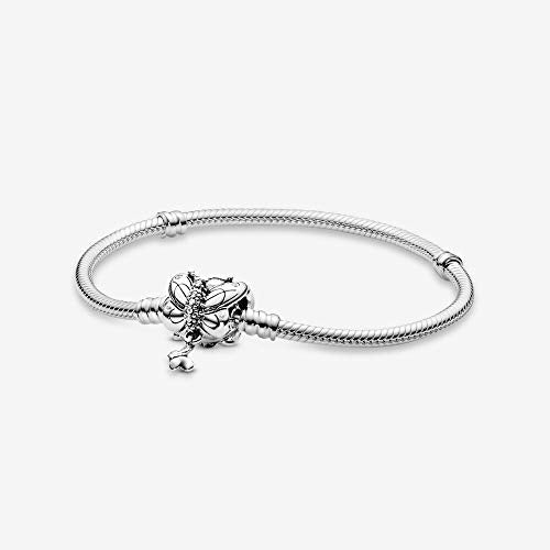 Pandora Women's Snake Chain Silver Bracelet And Butterfly Clasp With Clear Cubic Zirconia