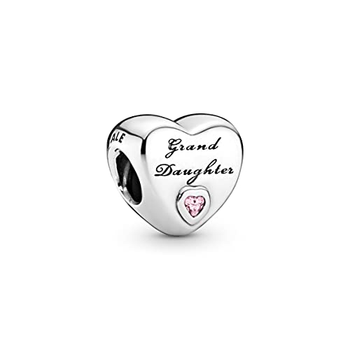 Pandora Unisex Granddaughter Heart Silver Charm With Pink Cubic Zirconia