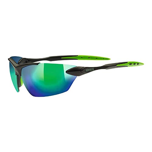 uvex sportstyle 203 - Sportbrille für Damen und Herren - verspiegelt - druckfreier Tragekomfort & perfekter Halt - black matt/green - one size