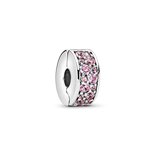 Pandora Unisex-Silberclip mit rosa Zirkonia und Silikongriff