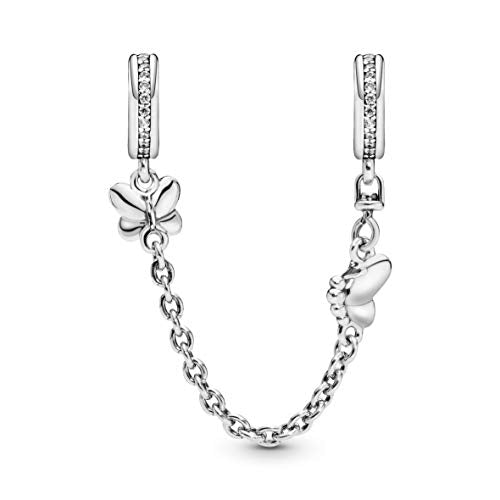 Pandora Unisex Butterfly Silver Safety Chain With Clear Cubic Zirconia
