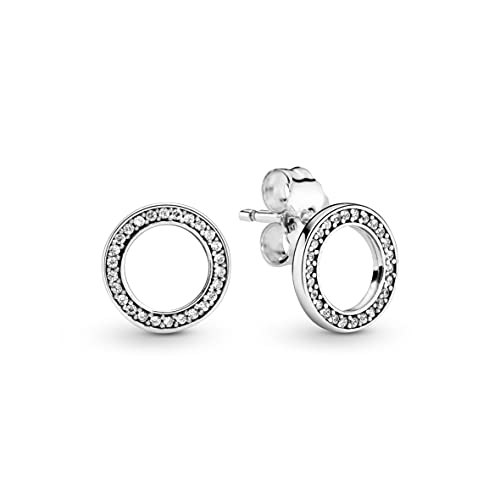 Pandora Unisex Silver Stud Earrings With Clear Cubic Zirconia