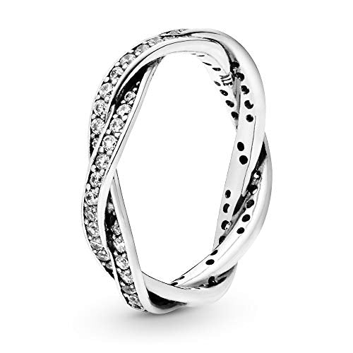 Pandora Unisex Braided Pave Silver Ring With Cubic Zirconia