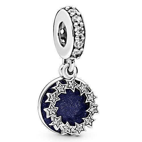 Pandora Unisex Sterling Silver Dangle With Clear Cubic Zirconia And Shimmering Blue Enamel