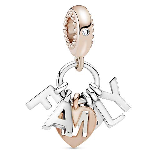 Pandora Family Rose And Silver Dangle With Clear Cubic Zirconia