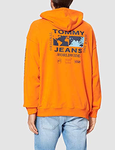 Tommy Jeans Herren TJM Abstract Globe Hoodie Kapuzen-Sweatshirt, Magnetic Orange, M