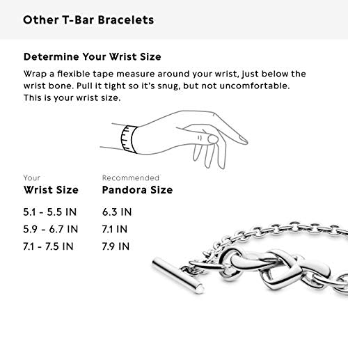 Pandora Unisex Knotted Hearts Silver T-Bar Bracelet