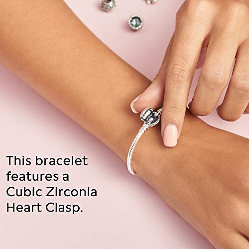 Pandora Unisex Silver Bracelet With Heart-Shaped Clasp And Cubic Zirconia