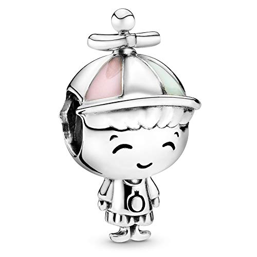 Pandora Boy Silber Charm mit rosa und grüner Emaille