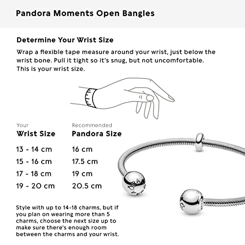 Pandora Moments Offener Armreif aus Sterlingsilber im Schlangenkettenstil für Damen, Größe 16