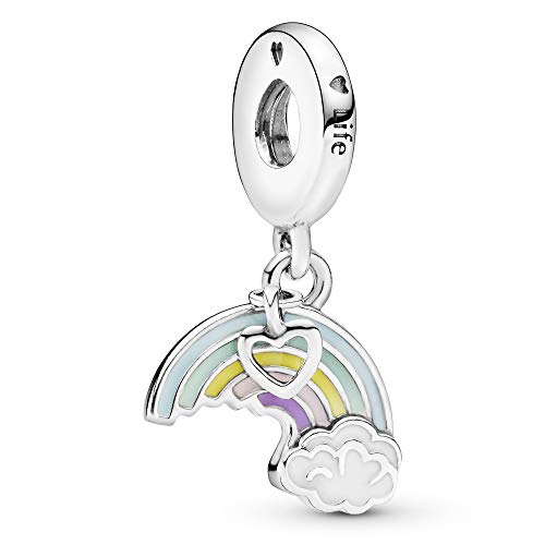 Pandora Women's Rainbow And Cloud Silver Dangle With Blue, Green, Pink, Purple, Yellow And White Ena