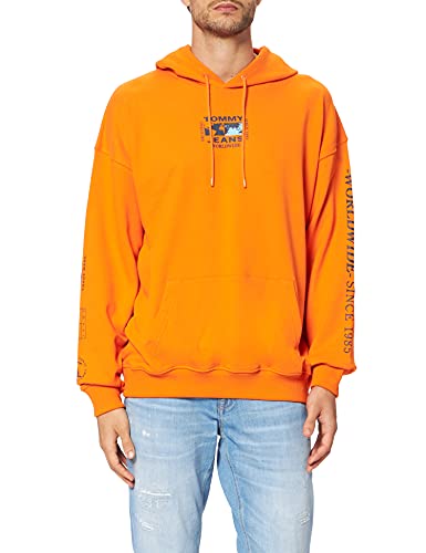 Tommy Jeans Herren TJM Abstract Globe Hoodie Kapuzen-Sweatshirt, Magnetic Orange, M