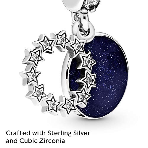 Pandora Unisex Sterling Silver Dangle With Clear Cubic Zirconia And Shimmering Blue Enamel