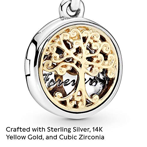 Pandora Unisex Family Tree Openable Silver Dangle With 14K And Clear Cubic Zirconia